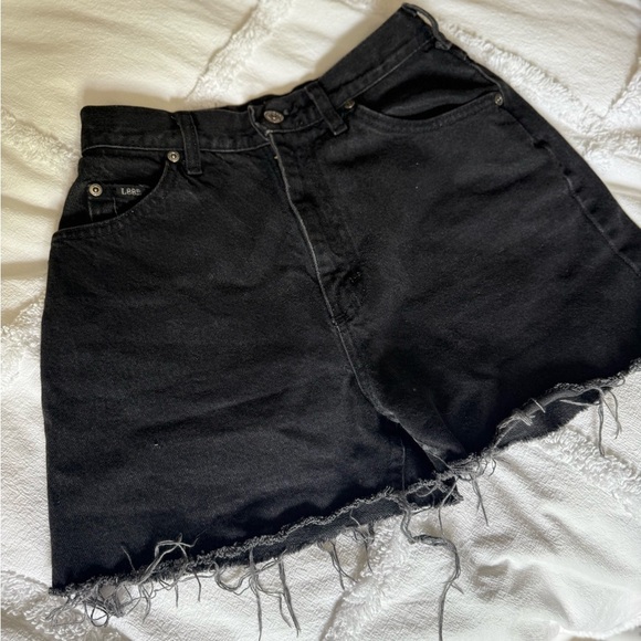 Vintage Lee Black Jean Shorts with Frayed Hem - Picture 1 of 6